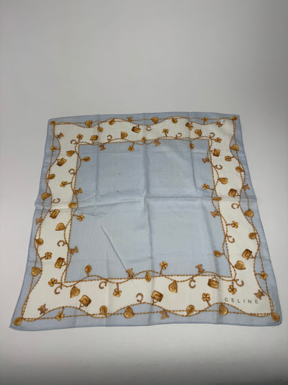 Vintage Celine Paris Macadam Monogram Silk scarf baby blue