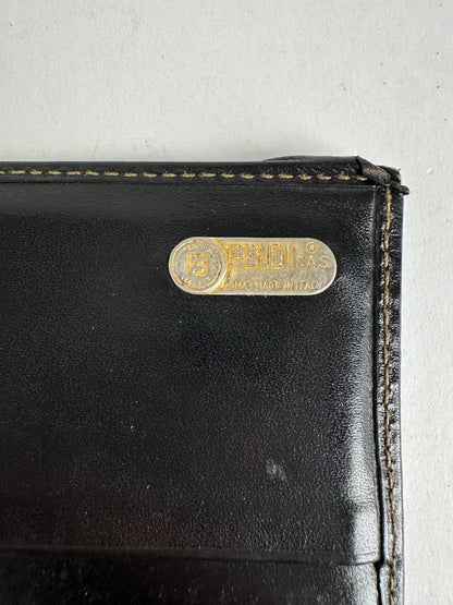 Vintage Fendi Pequin Stripe Coated Canvas Long Wallet Brown Black