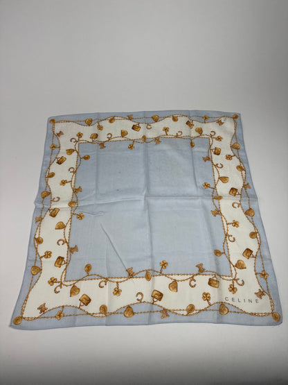 Vintage Celine Paris Macadam Monogram Silk scarf baby blue