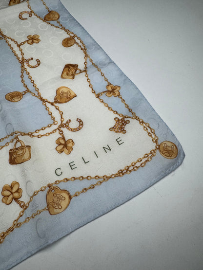 Vintage Celine Paris Macadam Monogram Silk scarf baby blue