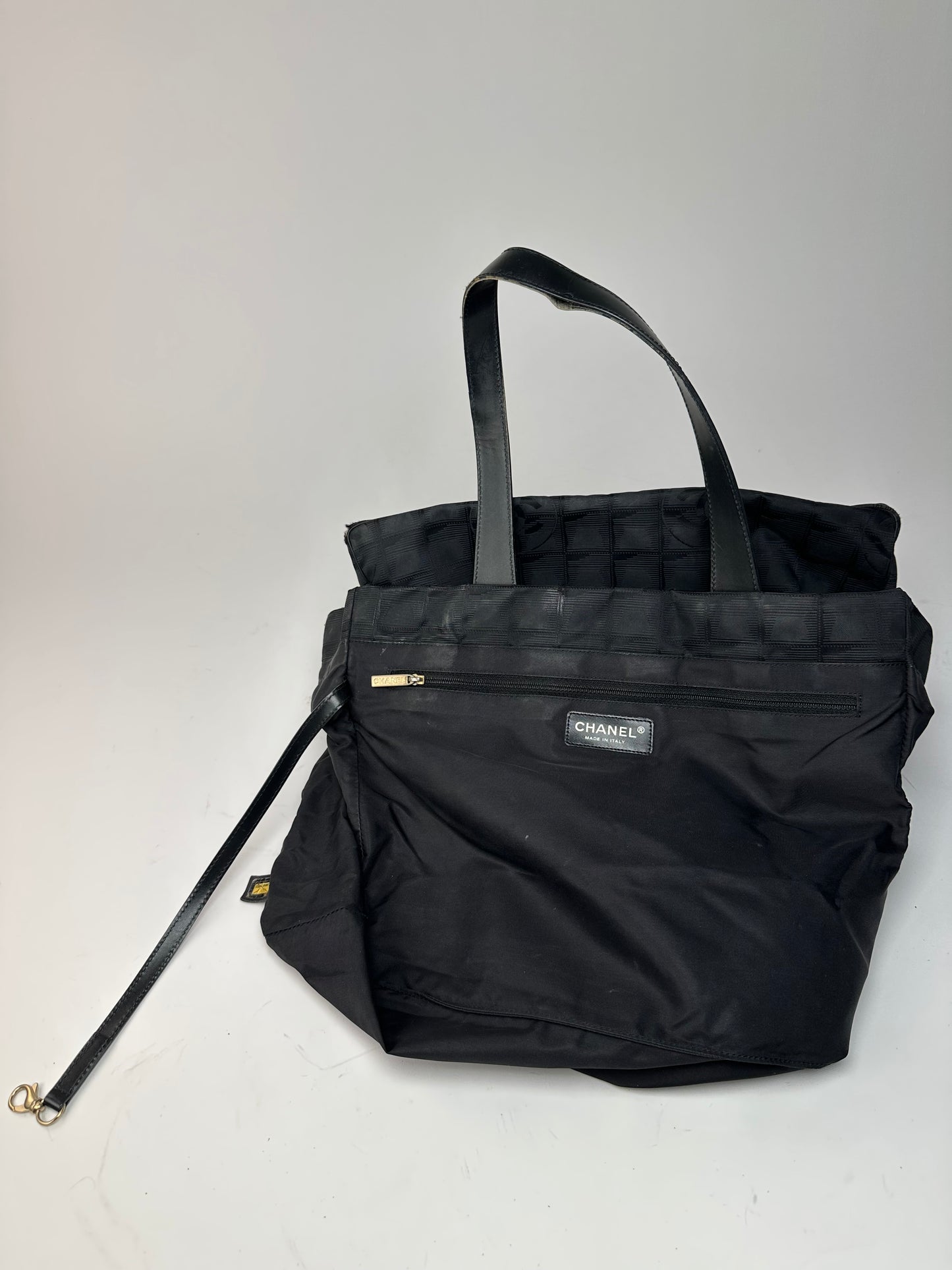 Vintage Chanel Monogram New Travel Line Tote Bag Black