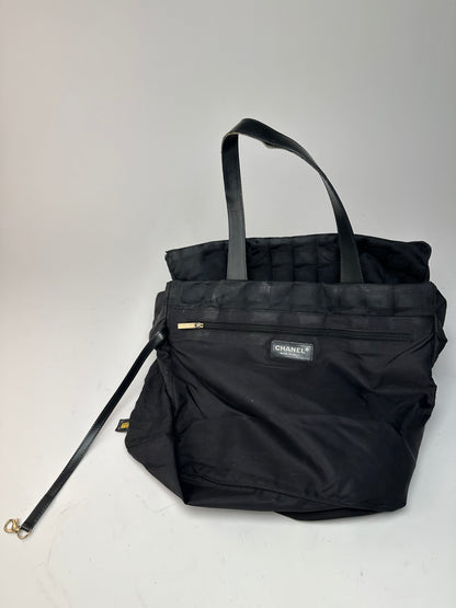 Vintage Chanel Monogram New Travel Line Tote Bag Black