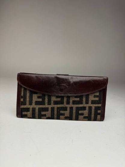 Vintage Fendi FF monogram Leather Card Holder / Wallet Brown