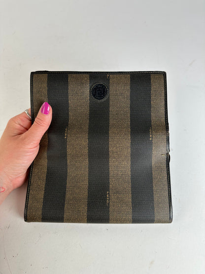 Vintage Fendi Pequin Stripe Coated Canvas Long Wallet Brown Black