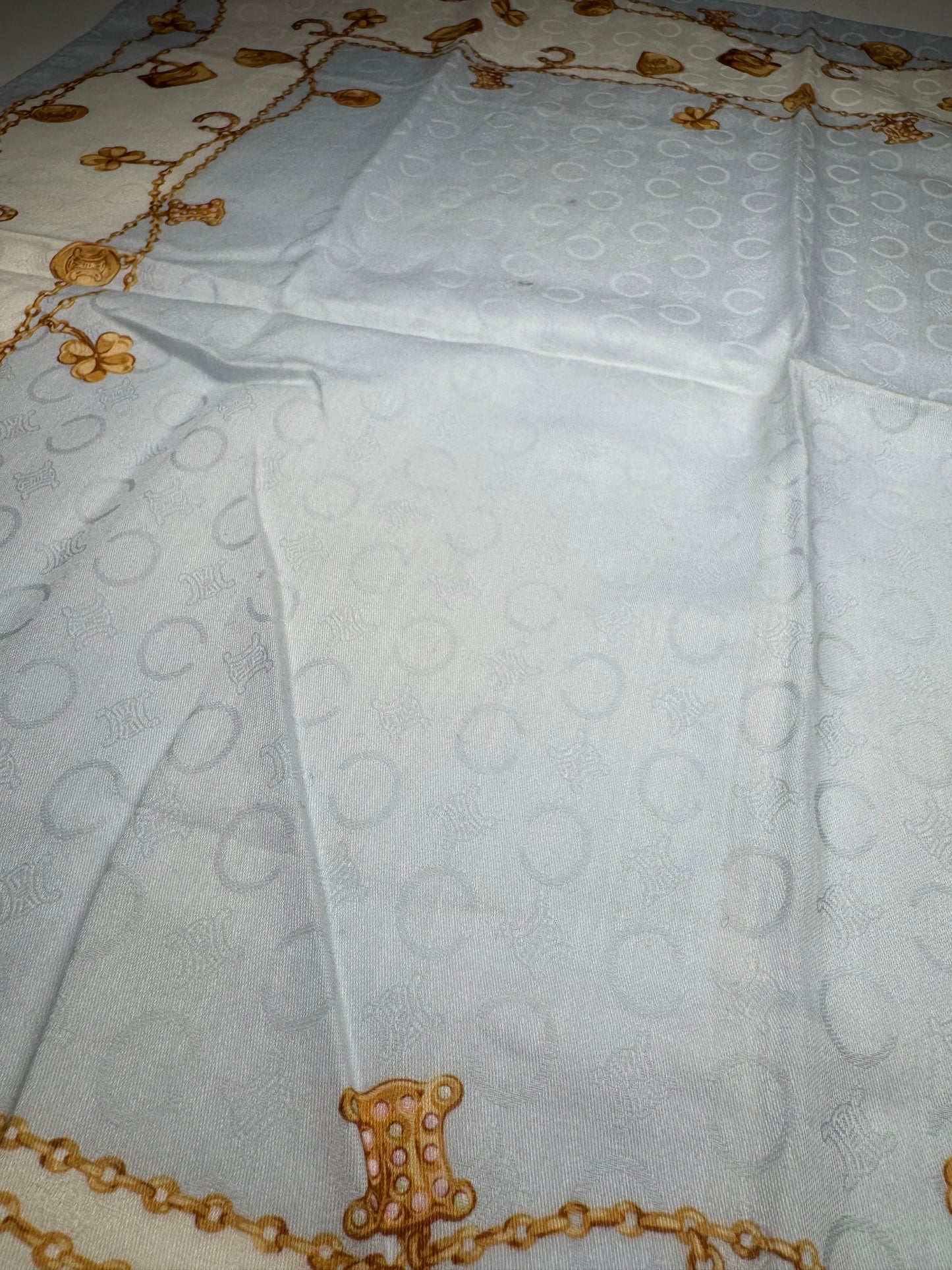 Vintage Celine Paris Macadam Monogram Silk scarf baby blue