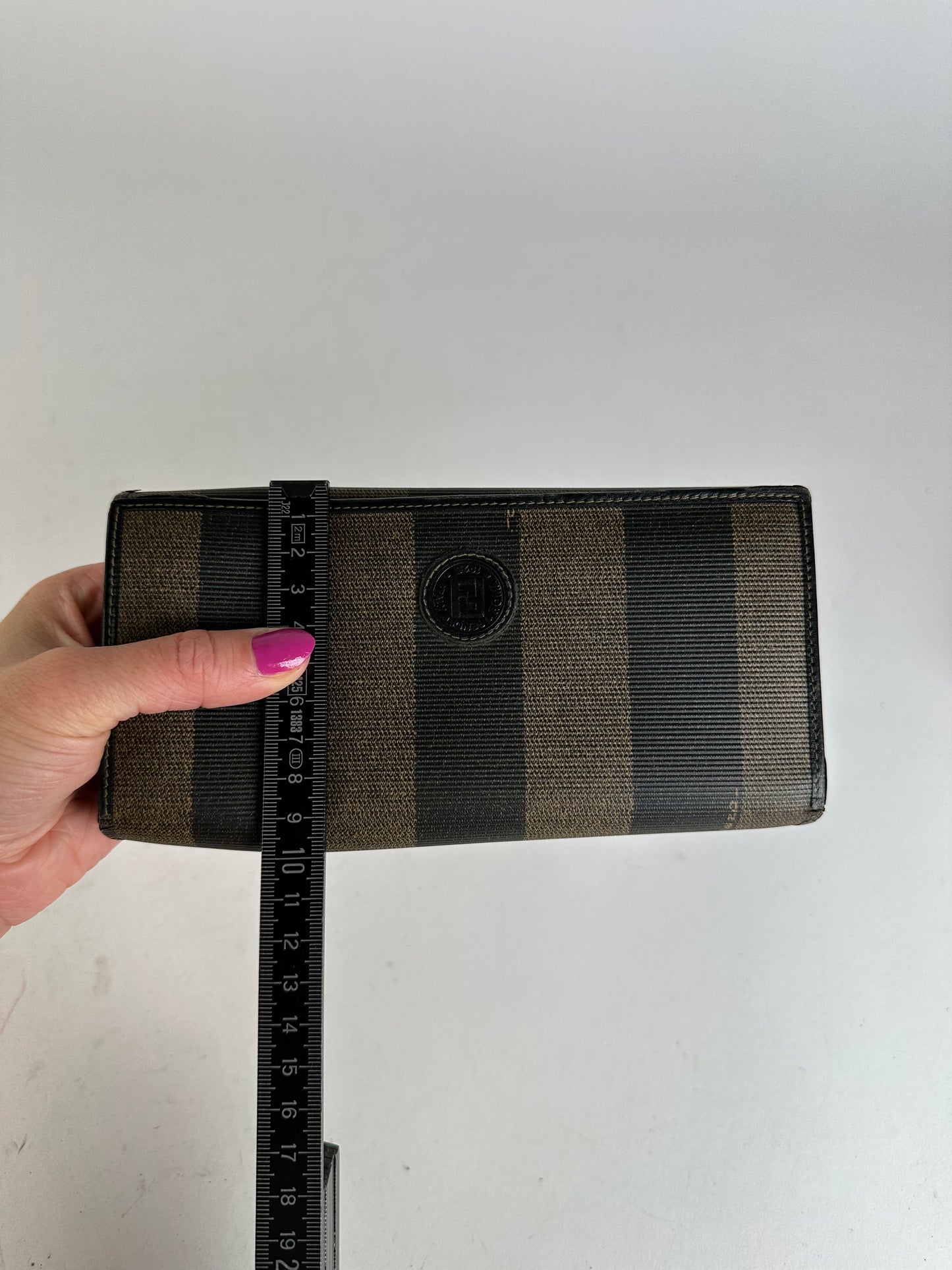 Vintage Fendi Pequin Stripe Coated Canvas Long Wallet Brown Black