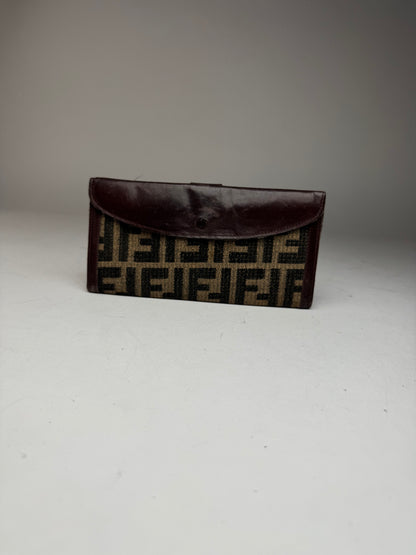 Vintage Fendi FF monogram Leather Card Holder / Wallet Brown