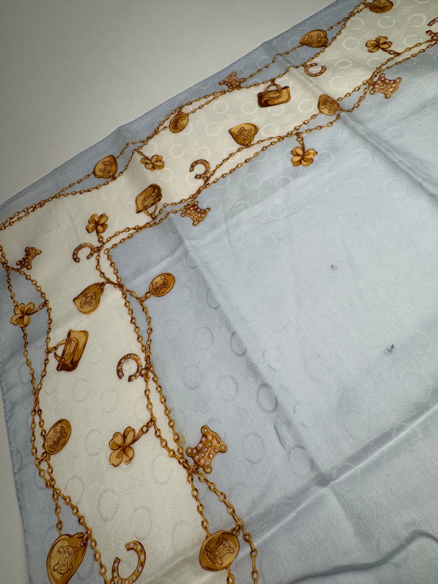 Vintage Celine Paris Macadam Monogram Silk scarf baby blue