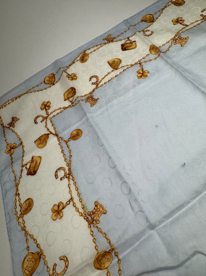 Vintage Celine Paris Macadam Monogram Silk scarf baby blue