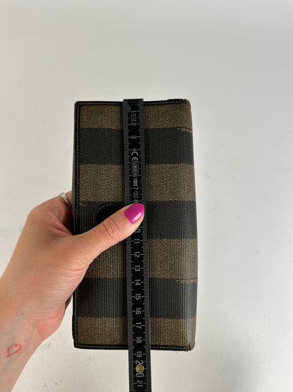 Vintage Fendi Pequin Stripe Coated Canvas Long Wallet Brown Black