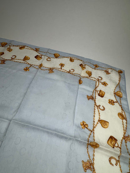 Vintage Celine Paris Macadam Monogram Silk scarf baby blue