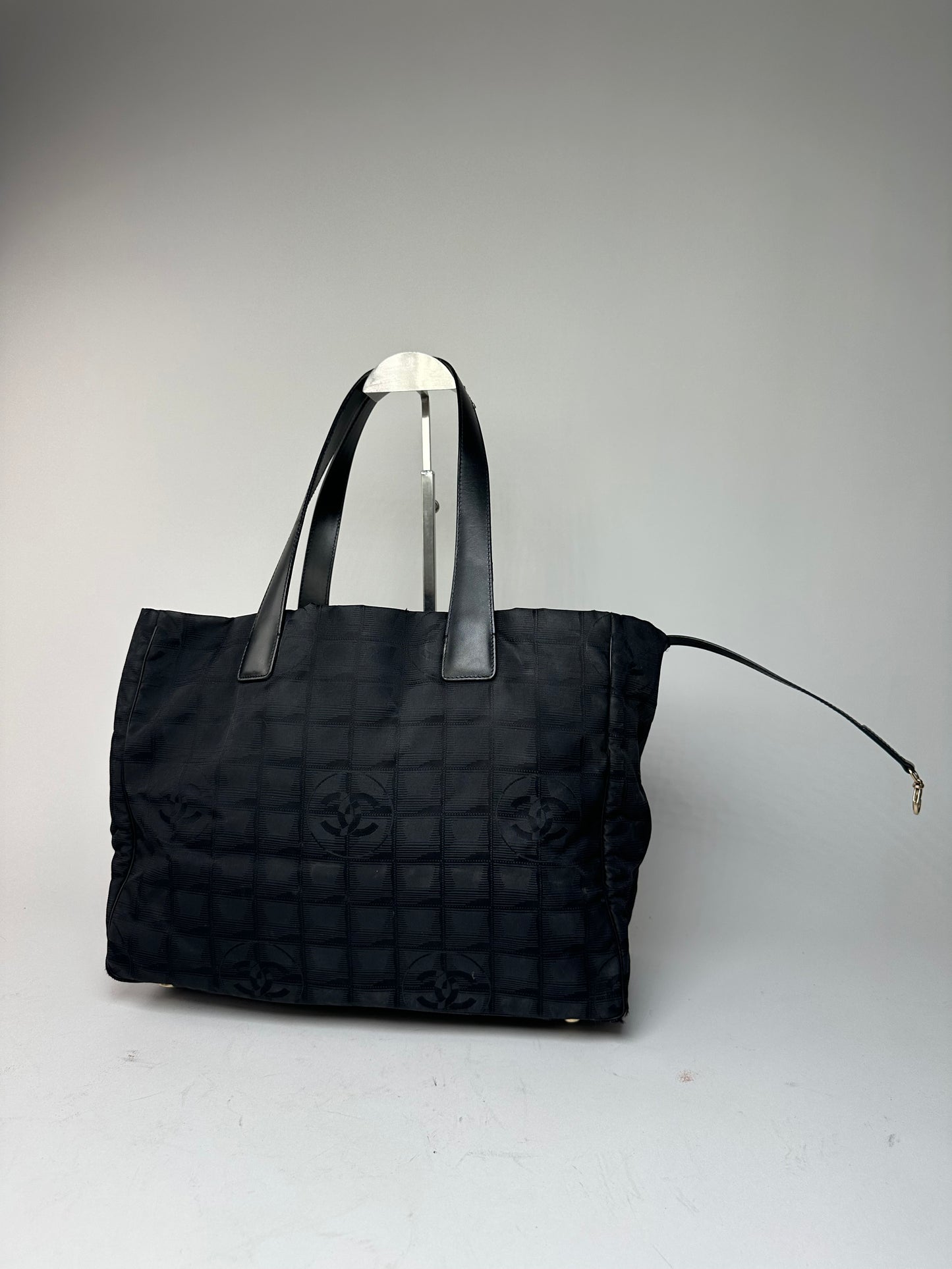 Vintage Chanel Monogram New Travel Line Tote Bag Black