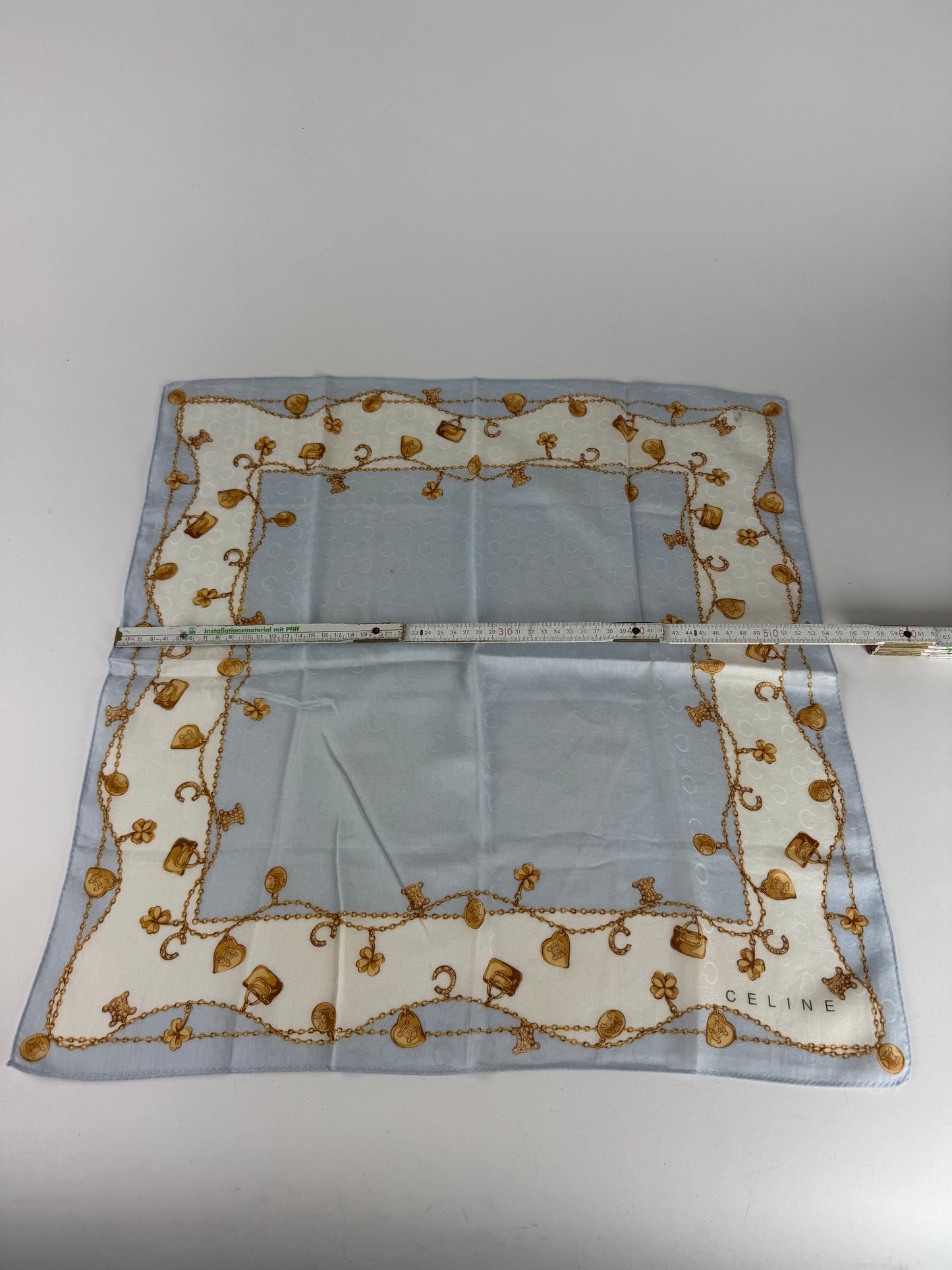 Vintage Celine Paris Macadam Monogram Silk scarf baby blue