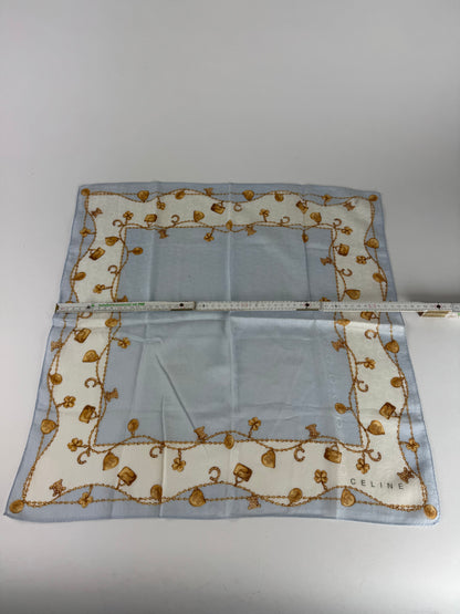 Vintage Celine Paris Macadam Monogram Silk scarf baby blue