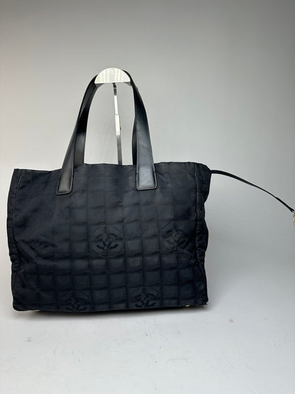 Vintage Chanel Monogram New Travel Line Tote Bag Black