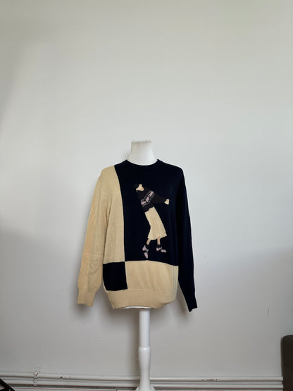 Vintage Dior Sports Wool Intarsia Knit Sweater Navy Cream L