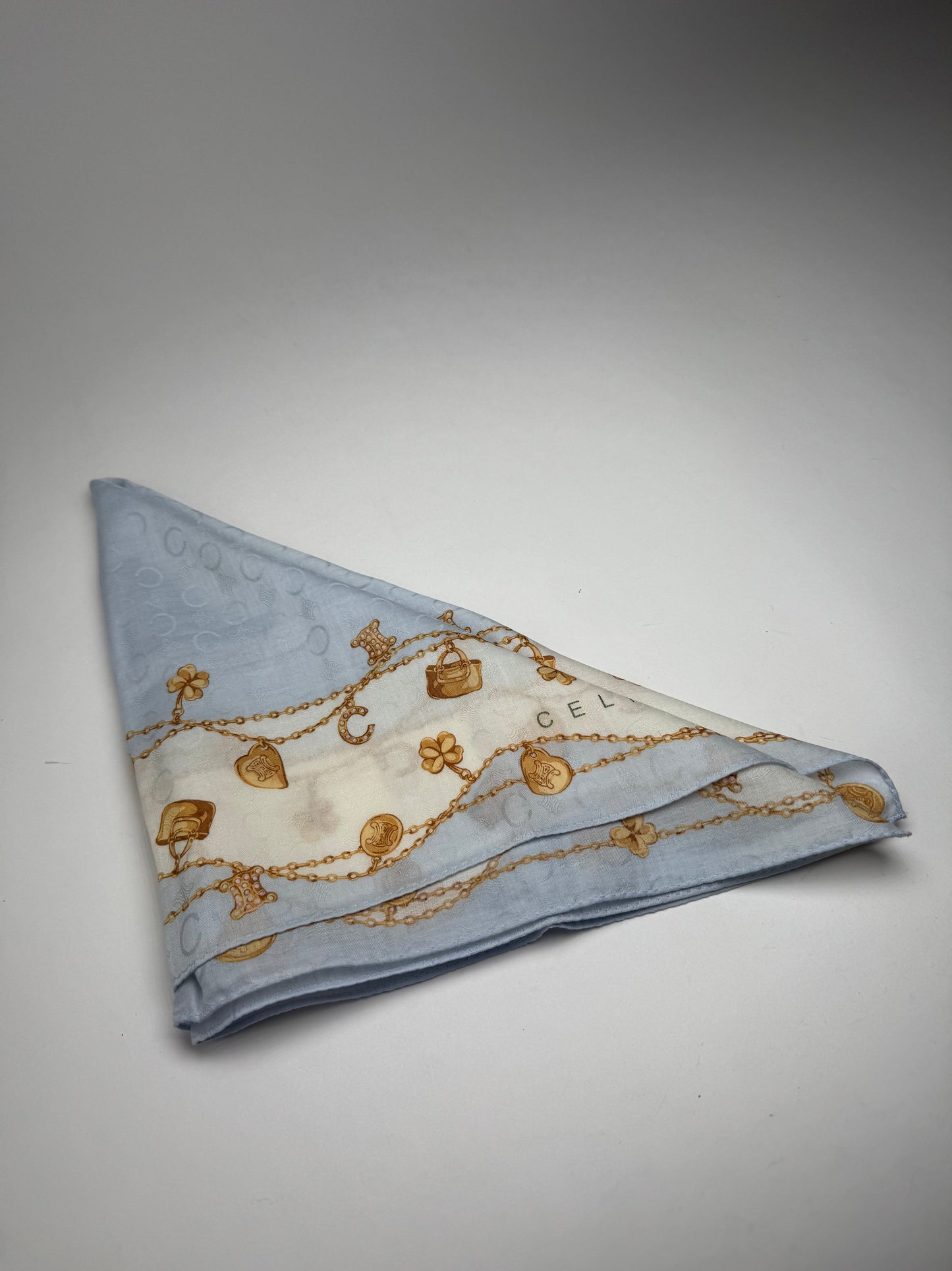 Vintage Celine Paris Macadam Monogram Silk scarf baby blue