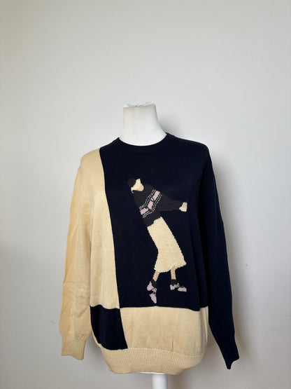 Vintage Dior Sports Wool Intarsia Knit Sweater Navy Cream L