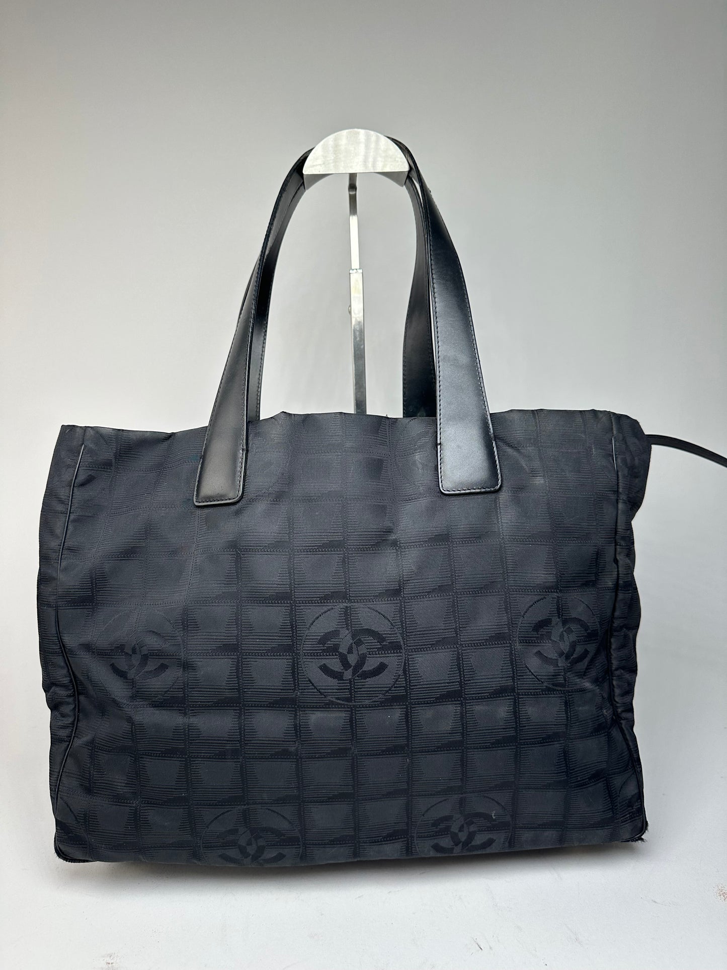 Vintage Chanel Monogram New Travel Line Tote Bag Black