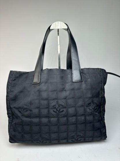 Vintage Chanel Monogram New Travel Line Tote Bag Black