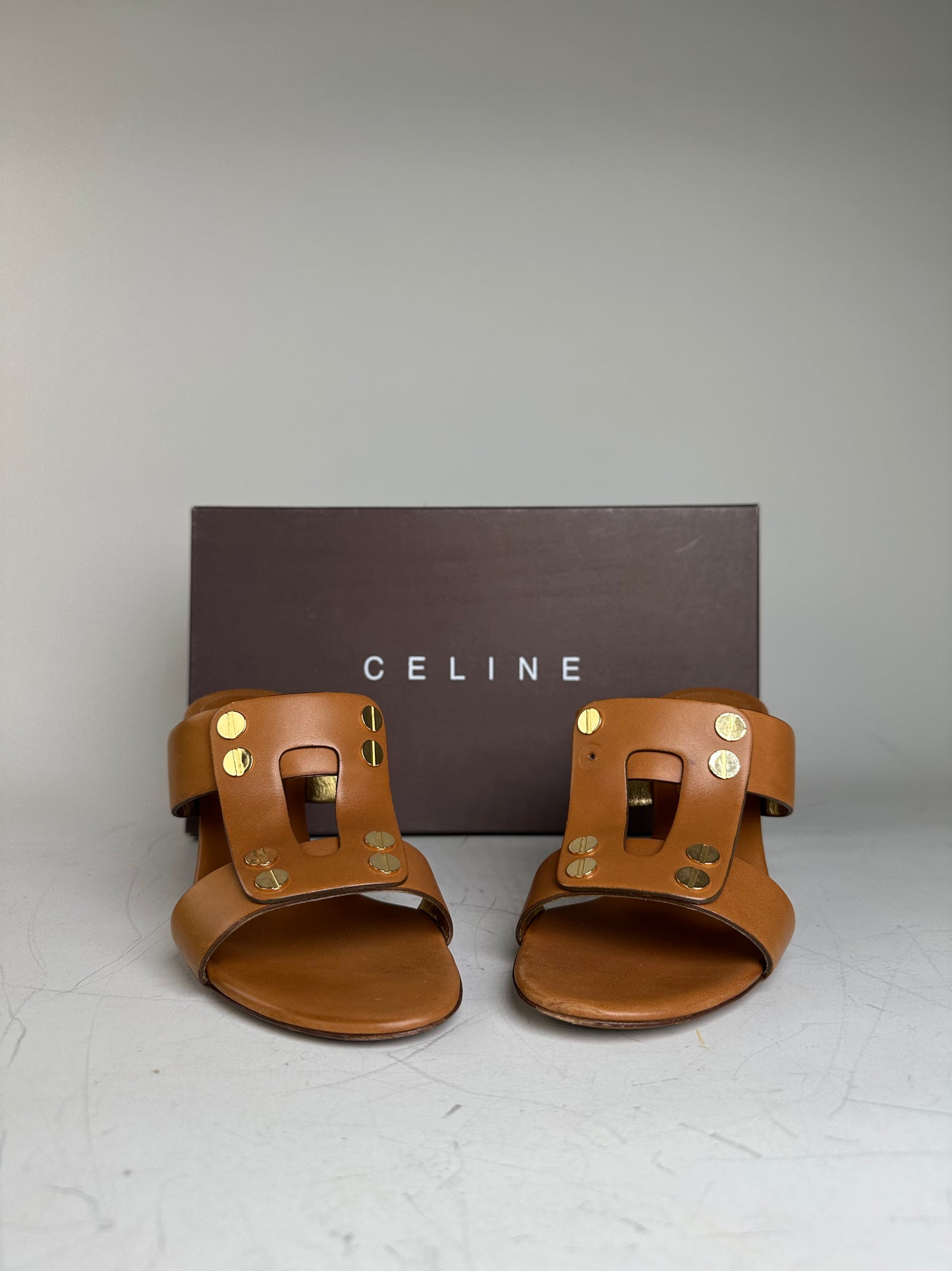Vintage Celine Leather Heeled Sandals Tan EU36.5