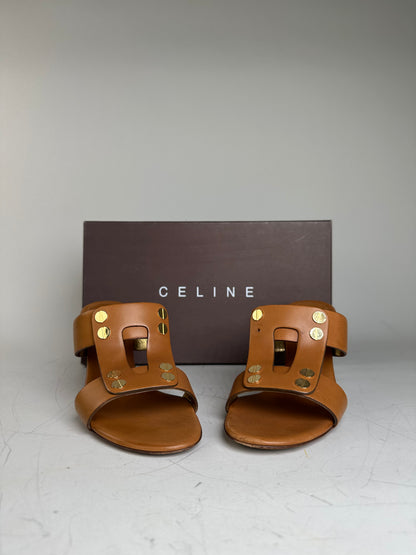Vintage Celine Leather Heeled Sandals Tan EU36.5