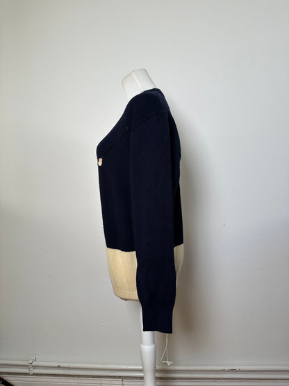 Vintage Dior Sports Wool Intarsia Knit Sweater Navy Cream L