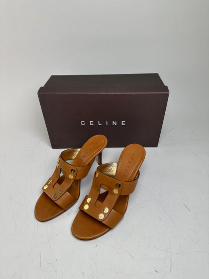 Vintage Celine Leather Heeled Sandals Tan EU36.5