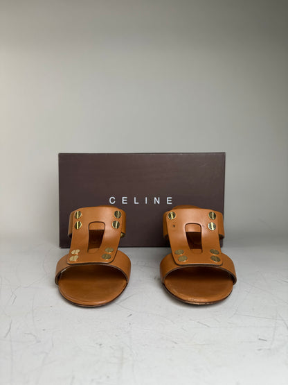 Vintage Celine Leather Heeled Sandals Tan EU36.5