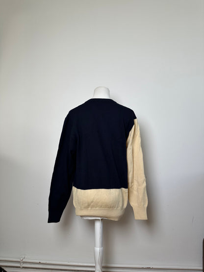Vintage Dior Sports Wool Intarsia Knit Sweater Navy Cream L
