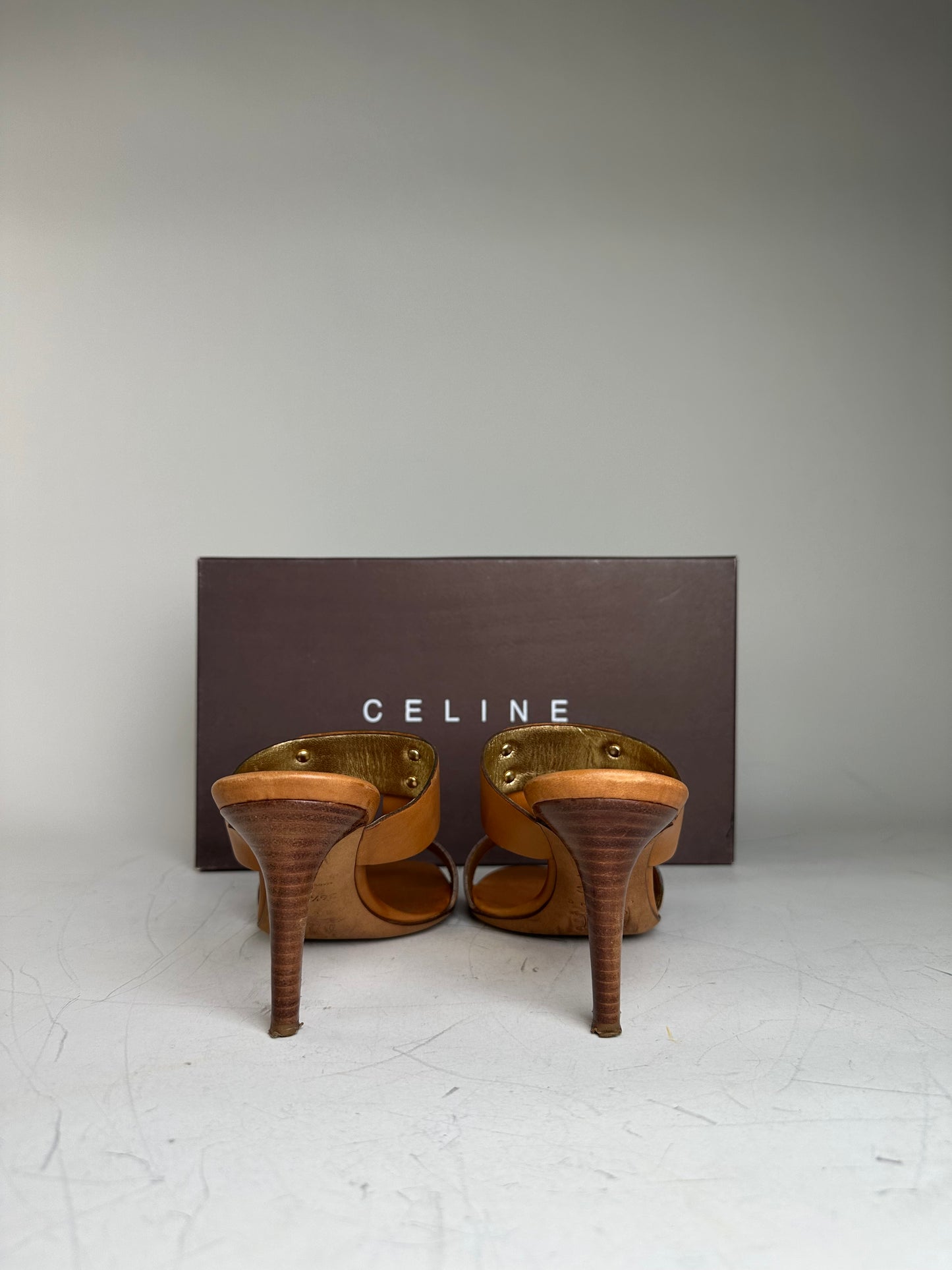 Vintage Celine Leather Heeled Sandals Tan EU36.5