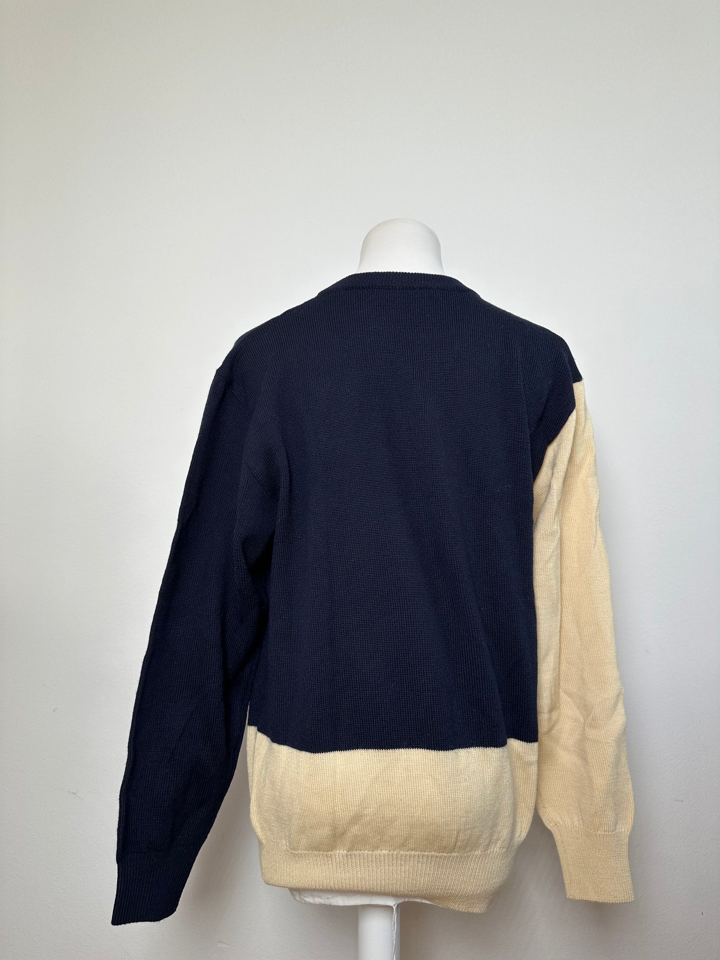 Vintage Dior Sports Wool Intarsia Knit Sweater Navy Cream L