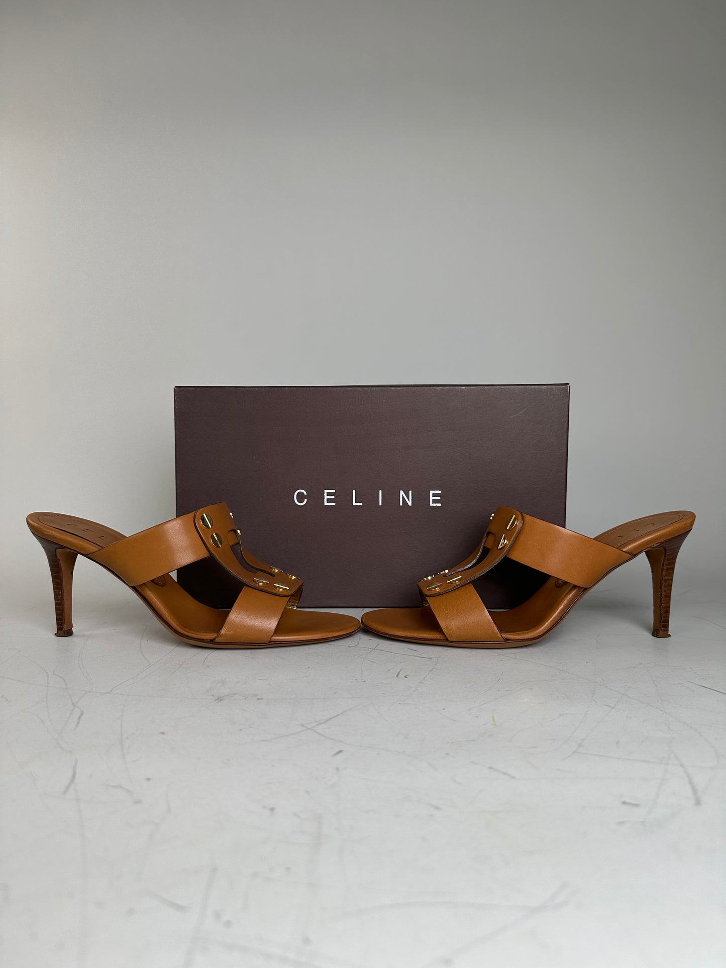 Vintage Celine Leather Heeled Sandals Tan EU36.5