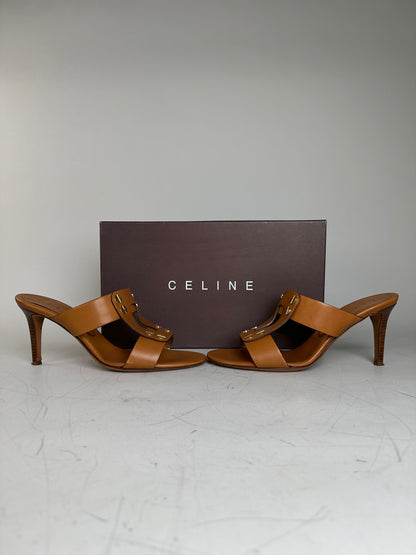 Vintage Celine Leather Heeled Sandals Tan EU36.5