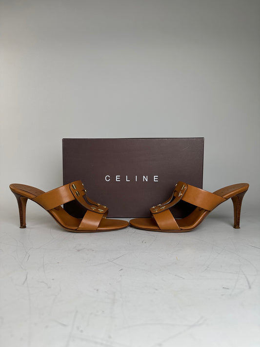 Vintage Celine Leather Heeled Sandals Tan EU36.5