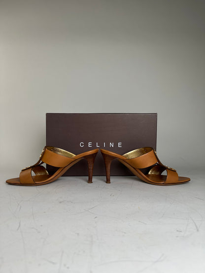 Vintage Celine Leather Heeled Sandals Tan EU36.5