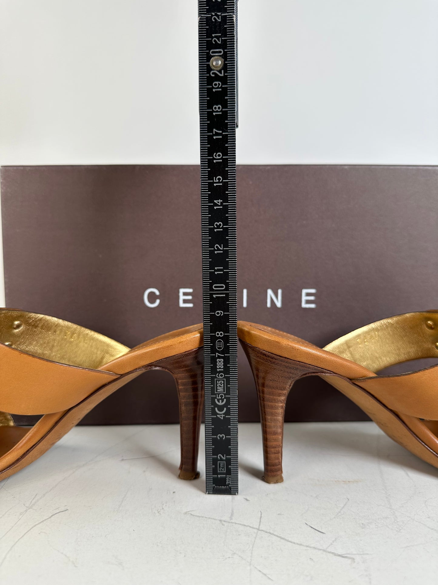 Vintage Celine Leather Heeled Sandals Tan EU36.5