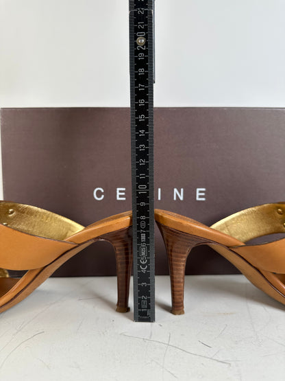 Vintage Celine Leather Heeled Sandals Tan EU36.5