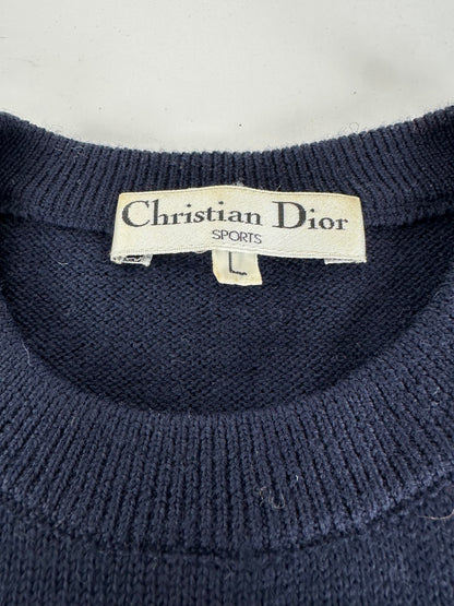 Vintage Dior Sports Wool Intarsia Knit Sweater Navy Cream L