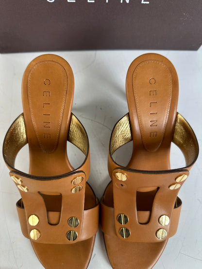 Vintage Celine Leather Heeled Sandals Tan EU36.5