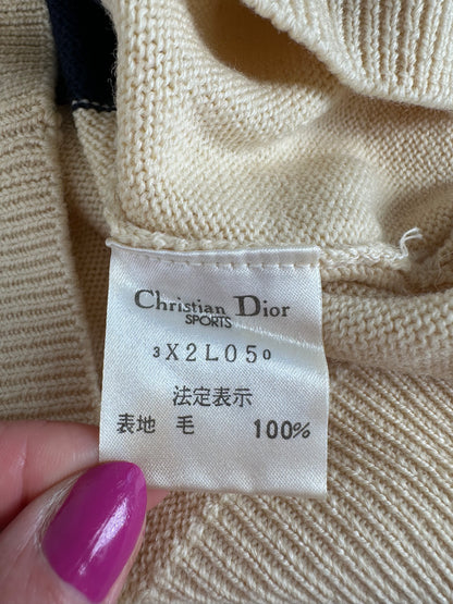 Vintage Dior Sports Wool Intarsia Knit Sweater Navy Cream L