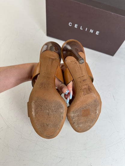 Vintage Celine Leather Heeled Sandals Tan EU36.5