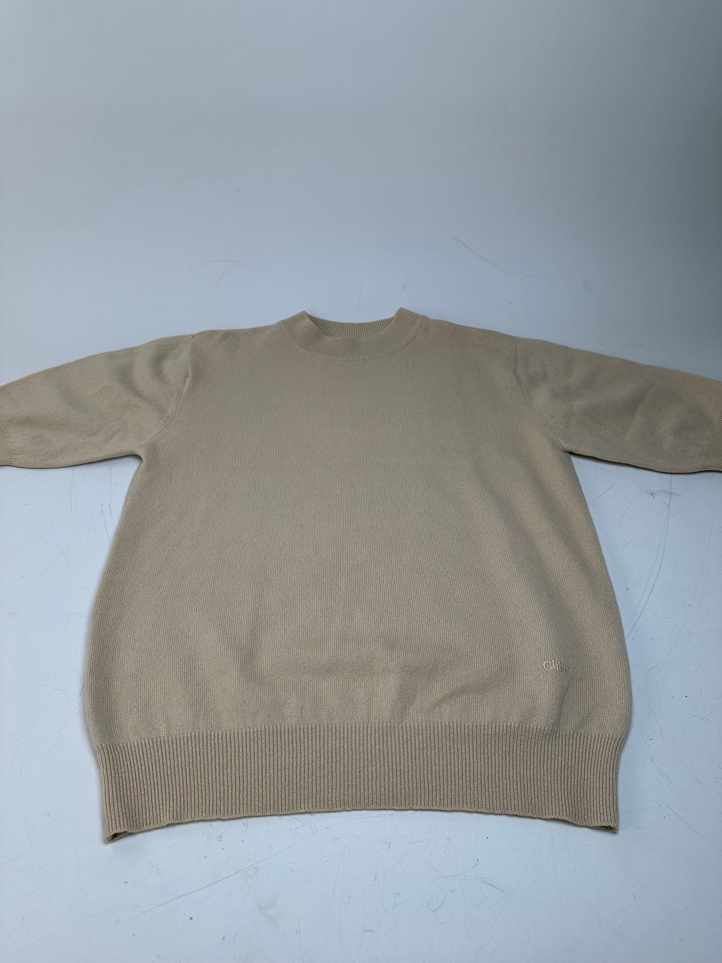 Vintage Chloe Cashmere Short Sleeve Sweater Beige L