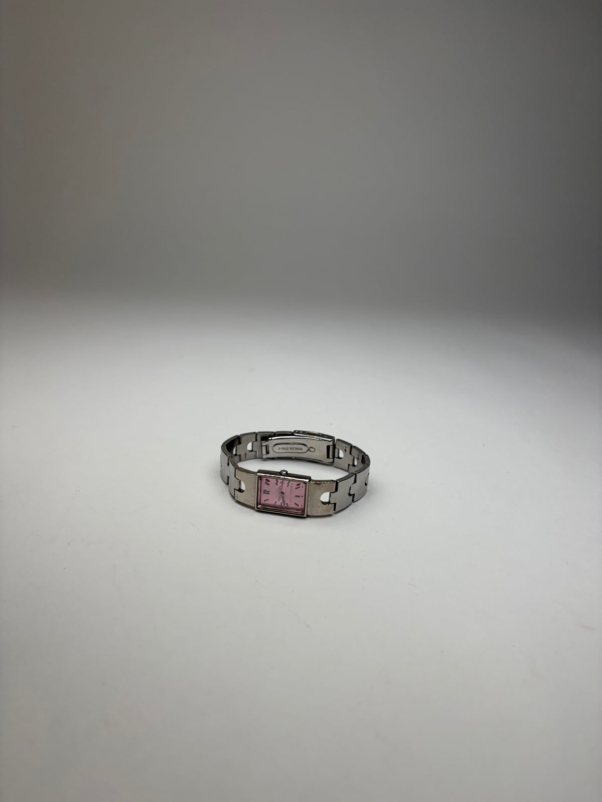 Vintage Courrèges Stainless Steel Bracelet Watch Pink Dial Early 2000s