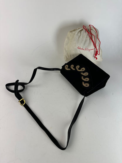 Vintage Salvatore Ferragamo Velour shoulder / crossbody bag black gold