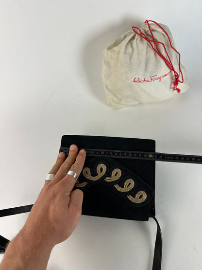 Vintage Salvatore Ferragamo Velour shoulder / crossbody bag black gold