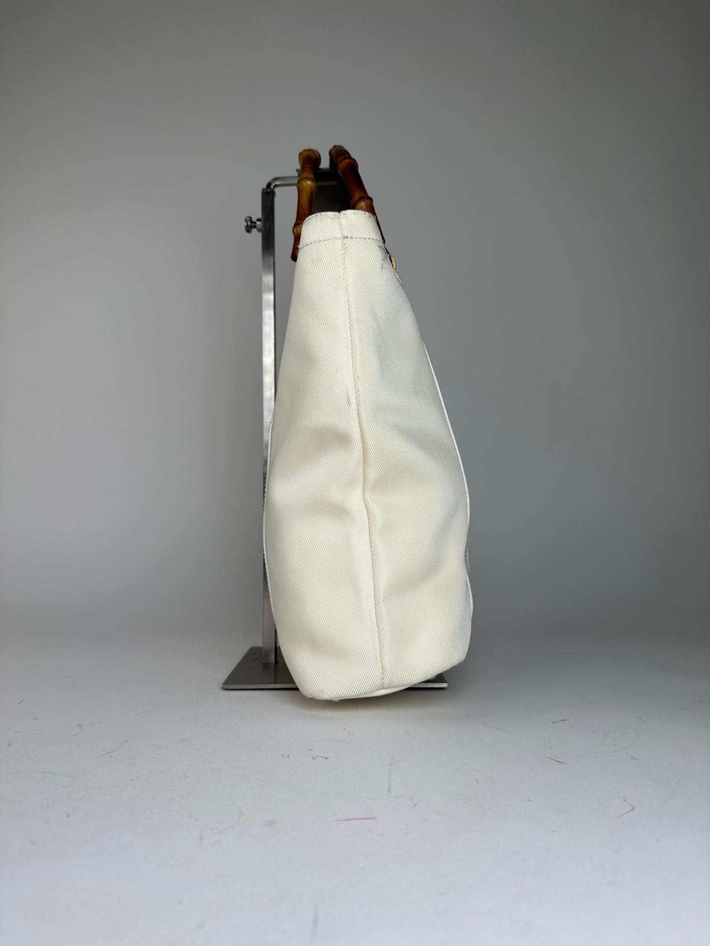 Vintage Gucci Bamboo Handle Canvas Tote Bag Ivory