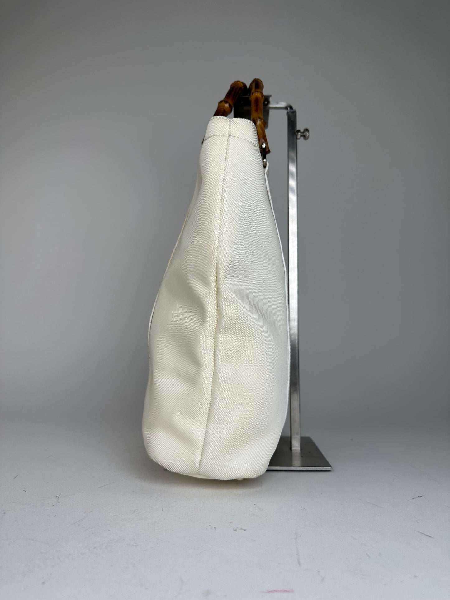 Vintage Gucci Bamboo Handle Canvas Tote Bag Ivory