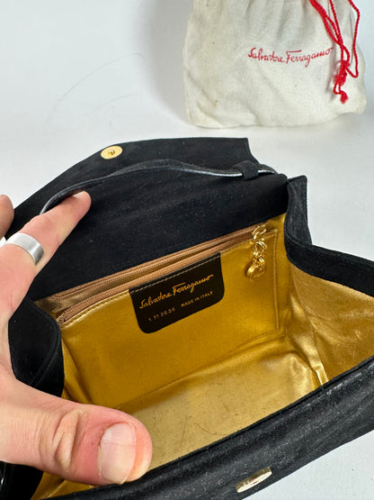 Vintage Salvatore Ferragamo Velour shoulder / crossbody bag black gold