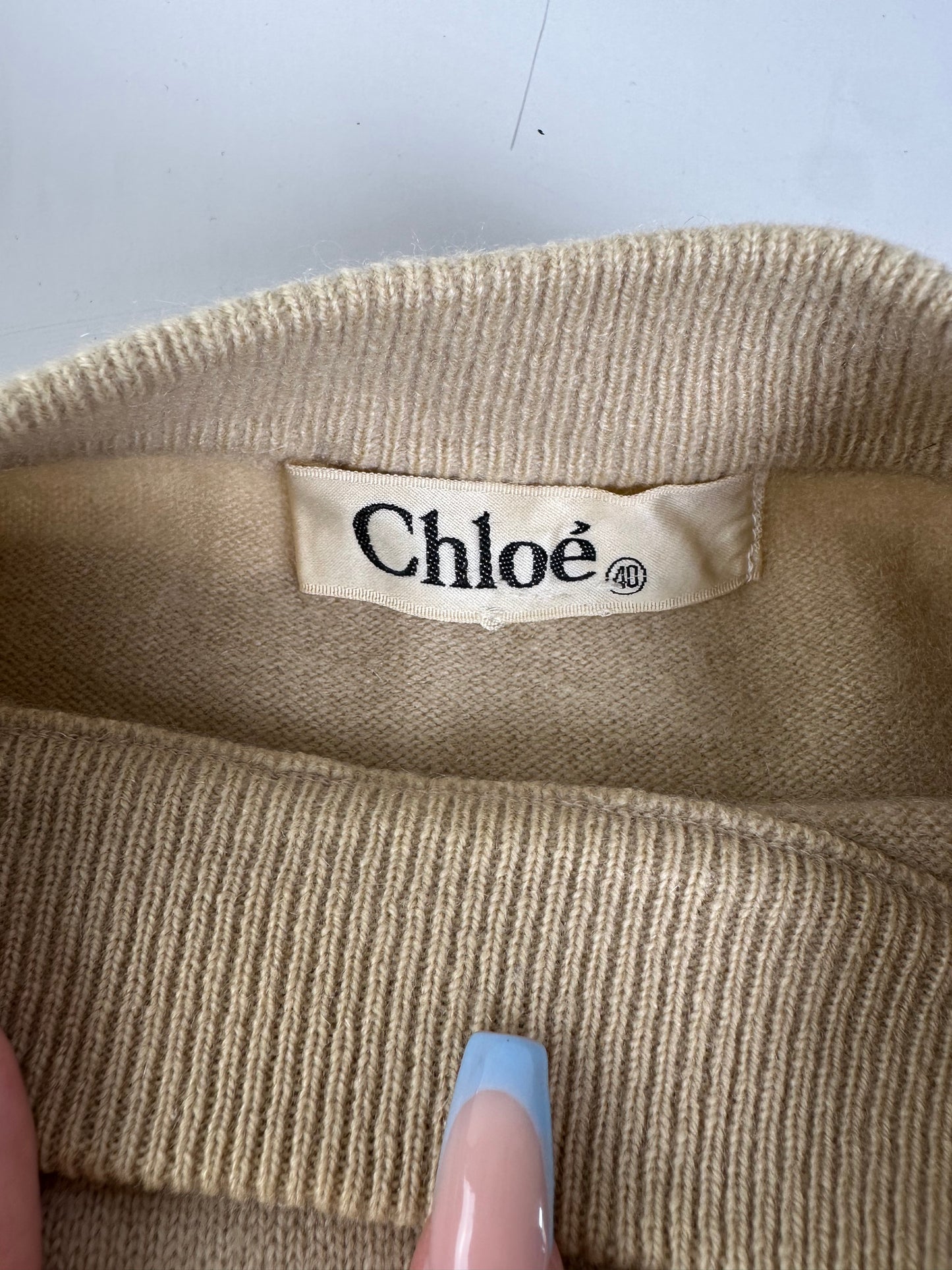 Vintage Chloe Cashmere Short Sleeve Sweater Beige L